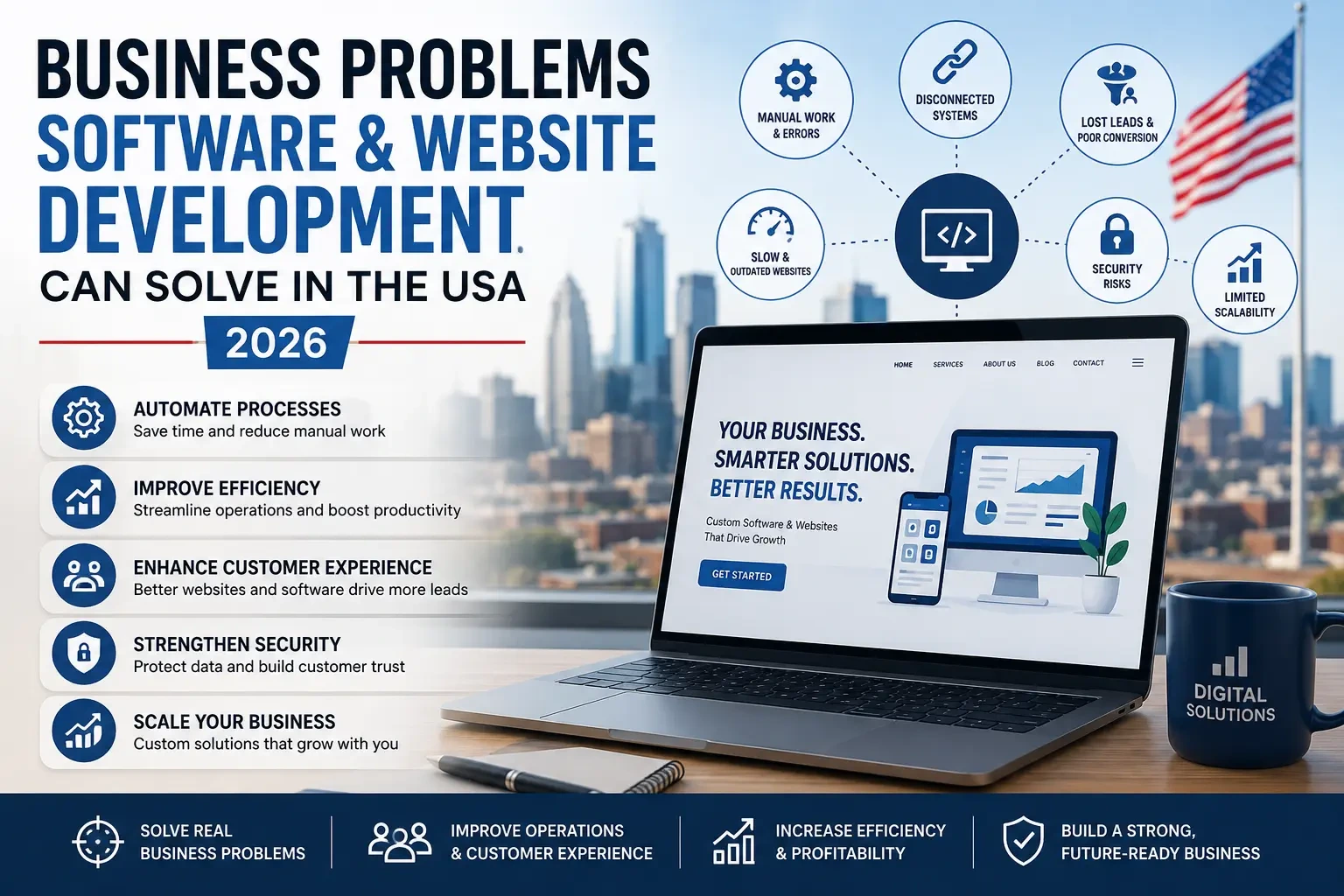 Business problems solved by software and website development in the USA
