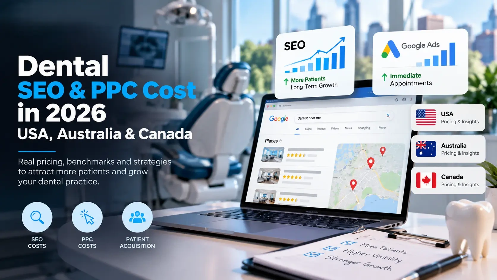 Dental SEO and PPC cost in 2026 for practices in the USA Australia and Canada