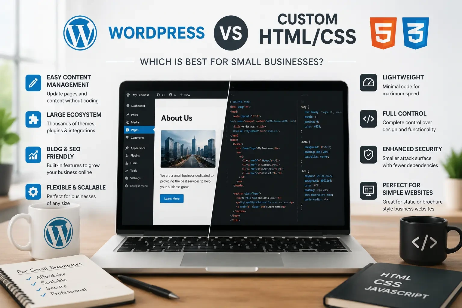 WordPress vs HTML/CSS website comparison for small businesses